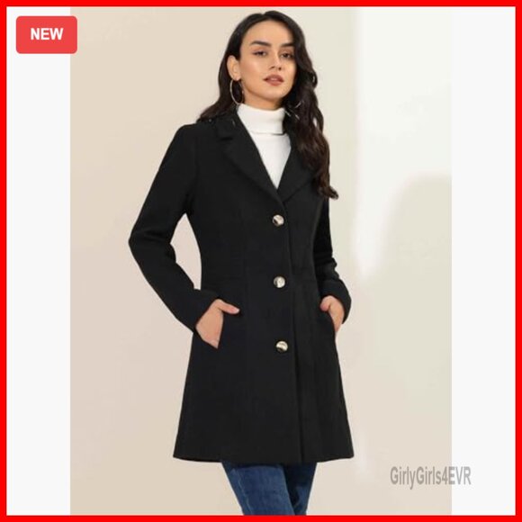 Long Sleeve Trench Coat, Single Breasted Pea Coat, Fully Lined Winter Outerwear - Picture 2 of 6